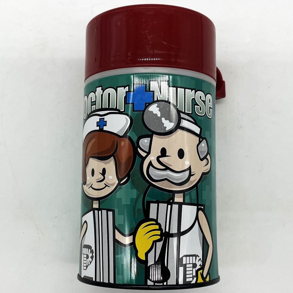 Vtg‎ PEZ Candies Doctor + Nurse Multi-Color Plastic Kids Lunchbox Size Thermos